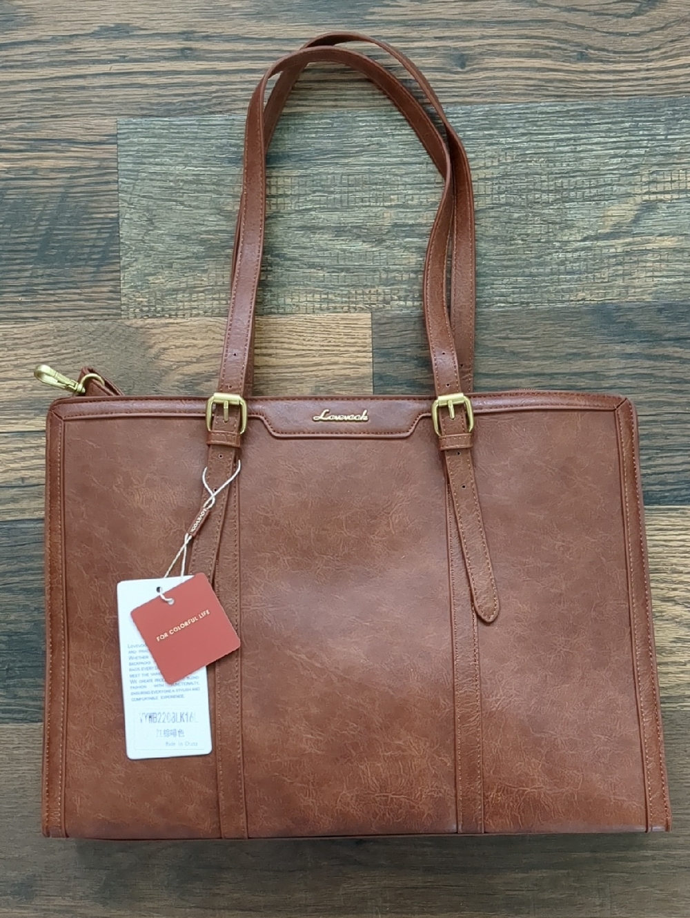 Lovevook Brown Faux Leather Laptop Work Bag, Zipper Top, NEW, nwt